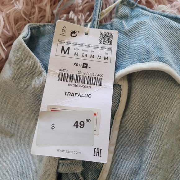 M NWT zara distressed denim dress/pinafore with adjustable spaghetti straps - Picture 4 of 5